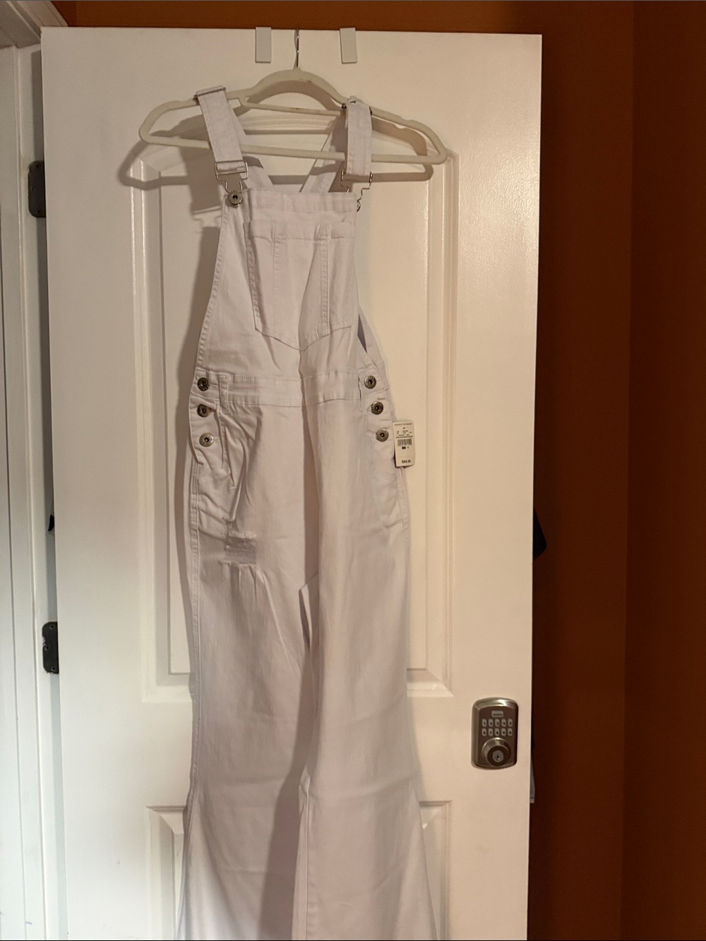 Ashley Stewart White Denim Overalls with Adjustable Straps